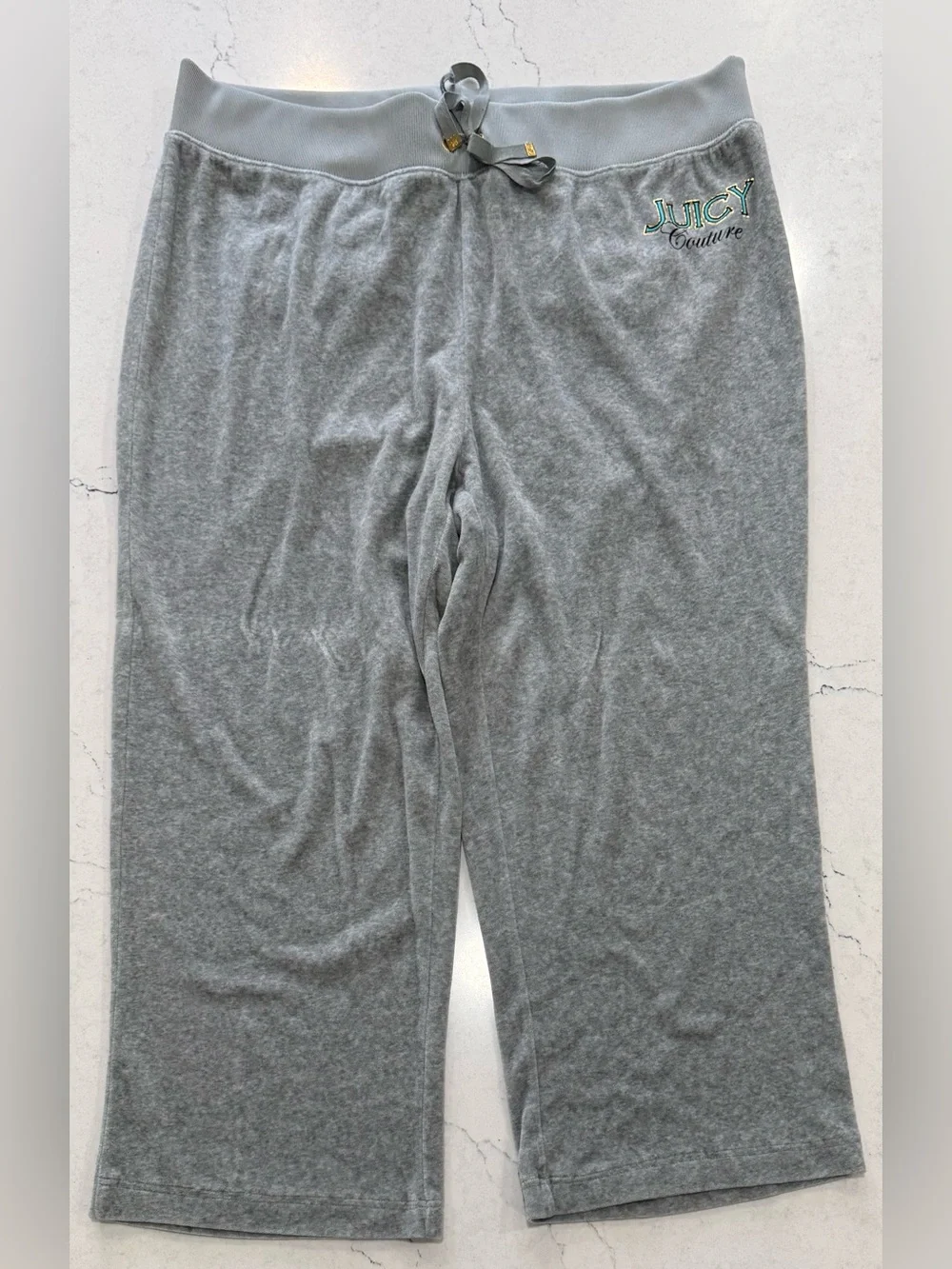 Juicy Couture Gray Velour  Pants Wideleg Elastic Waist 0X Y2K